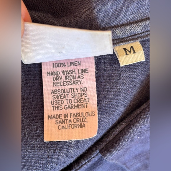 VINTAGE CHRISTINE DAMEN 100%‎ Linen Navy Blue Dress Long Maxi Short Sleeve Beach - Picture 11 of 14